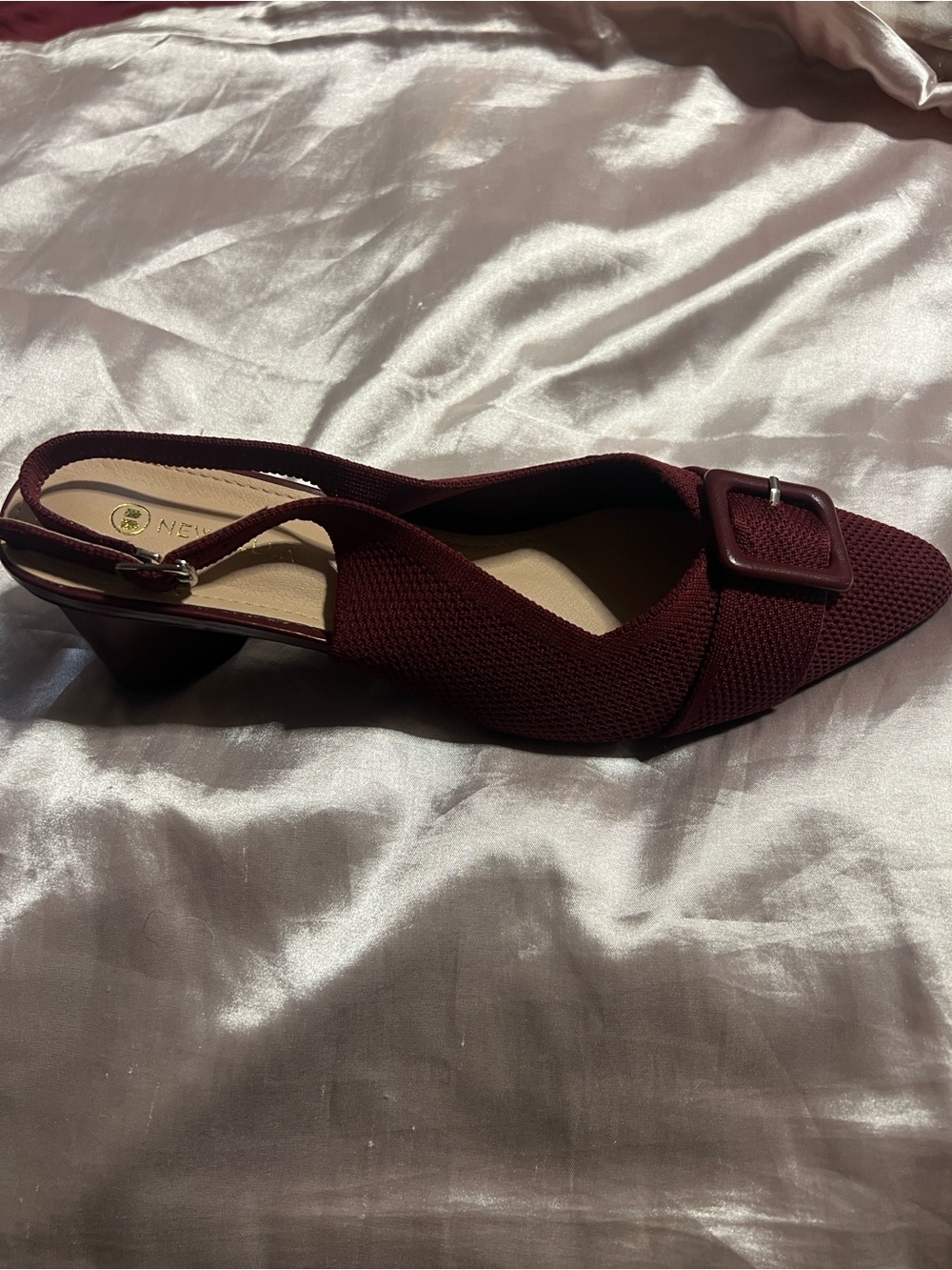 NewBella Pointed Block Heel Pumps in Burgundy
